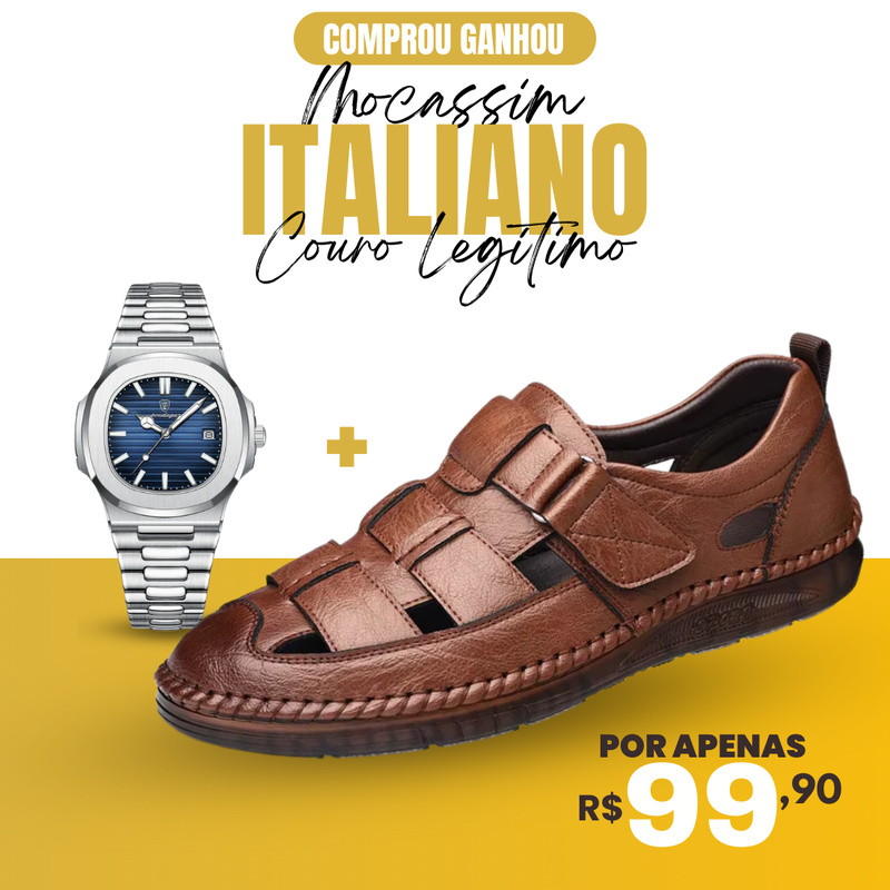 [PROMOÇÃO EXCLUSIVA]  Mocassim Ortopédico Italiano de Couro Legitimo + Brinde Exclusivo