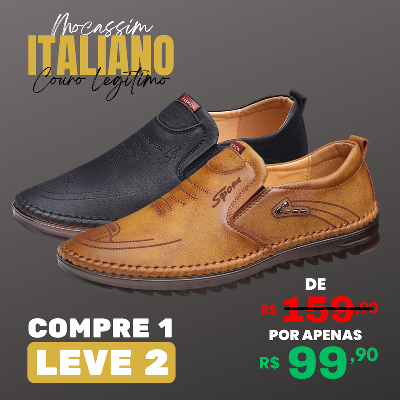 [ COMPRE 1 E LEVE 2 ] Mocassim Ortopédico Italiano em Couro Legítimo